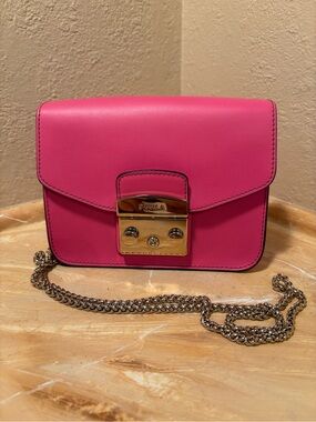 Furla Barbie Pink Leather Mini Crossbody with Gold-Tone Lock